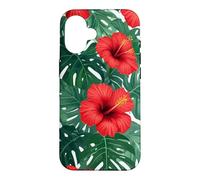 Carcasa para iPhone 16 Hibisco Rojo Flores Tropicales Bold Floral