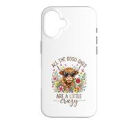 Carcasa para iPhone 16 Highland Cow Crazy Quote Heart Gafas de Sol Floral