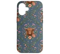 Carcasa para iPhone 16 Highland Cow Thistle Floral Scottish Farm Animal Design