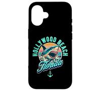Carcasa para iPhone 16 Hollywood Beach Florida Shark - Diseño Retro Envejecido