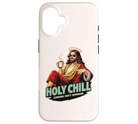 Carcasa para iPhone 16 Holy Chill Funny Jesus Coffee Humor Pecar no es Ganar