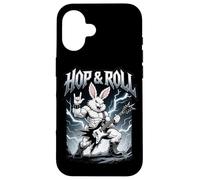 Carcasa para iPhone 16 Hop and Roll Heavy Metal Bunny Rabbit Guitarra Eléctrica Rocker