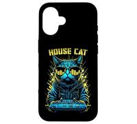 Carcasa para iPhone 16 House Cat DJ Rave EDM Music Deejay Equalizer Gafas de Sol