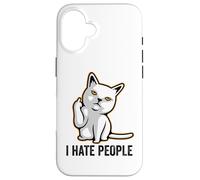 Carcasa para iPhone 16 I Hate People Sign,Funny Cat Giving The Finger Flipping Off