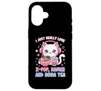 Carcasa para iPhone 16 I Just Really Love K-Pop Ramen y Boba Tea Cute Cat