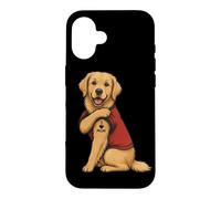 Carcasa para iPhone 16 I Love Mom Tattoed Dog Mamá Golden Retriever Dueño de Perro