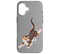 Carcasa para iPhone 16 Irezumi Gato Gatito Tatuaje Flash