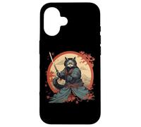 Carcasa para iPhone 16 Japanese Art Cat Ninja Ukiyo-e Anime Samurai Cat Camiseta