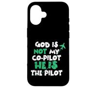 Carcasa para iPhone 16 Jesus God is The Pilot Aviation Christian Faith