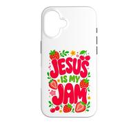 Carcasa para iPhone 16 Jesus is My Jam Cute Christian Strawberry Faith