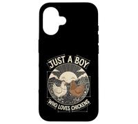 Carcasa para iPhone 16 Just A Boy Who Loves Chickens Retro Farm Blueprint Livestock