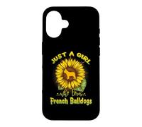 Carcasa para iPhone 16 Just A Girl Who Loves French Bulldogs Dog Puppy Sunflower