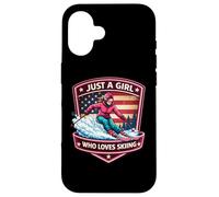 Carcasa para iPhone 16 Just A Girl Who Loves Skiing American Skier Ski Resort USA