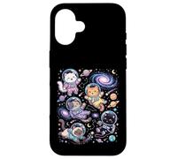 Carcasa para iPhone 16 Kawaii Space Cats Astronauta Galaxia Estrellas Planetas