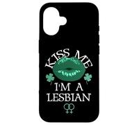 Carcasa para iPhone 16 Kiss Me I'm a Lesbian St Patricks Day Green Lips Les Pride