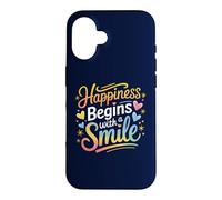 Carcasa para iPhone 16 La Felicidad Comienza con una Sonrisa Cita Positiva Hombres Mujeres Niños