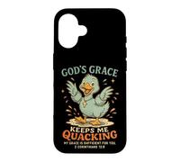 Carcasa para iPhone 16 La Gracia de Dios me Mantiene cuestionando Pato Cristiano