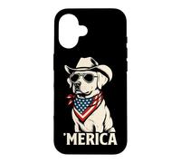 Carcasa para iPhone 16 Lab Labrador Retriever Dog American Flag Bandana Gafas de Sol