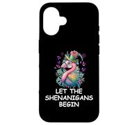 Carcasa para iPhone 16 Let The Shenanigans Begin St Patricks Flamingo Mardi Gras