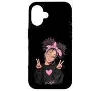 Carcasa para iPhone 16 Linda Chica Signo de Paz Pelo Rizado Divertido gráfico juguetón Trippy