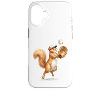Carcasa para iPhone 16 Lindo Atrapador de Jugador de béisbol de Ardilla, Arte de Acuarela