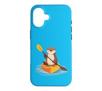 Carcasa para iPhone 16 Lindo gráfico de Nutria Marina remando un Kayak Divertido Estilo Kawaii