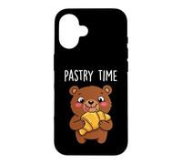 Carcasa para iPhone 16 Lindo Oso Croissant Pastelería Dibujos Animados Panadería Arte Animal Francés