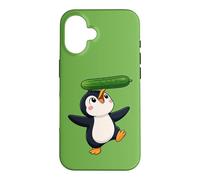 Carcasa para iPhone 16 Lindo pingüino Equilibrio Pepino Dibujos Animados Arte