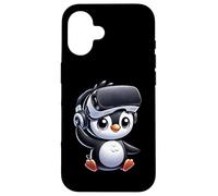Carcasa para iPhone 16 Lindo pingüino VR Gamer Comic Style