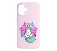 Carcasa para iPhone 16 Lindo Unicornio meditando Yoga Lotus Pose Mandala Diseño