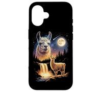 Carcasa para iPhone 16 Llama Aullando a la Luna, extraño Meme Divertido, Llama Alpaca de los 90