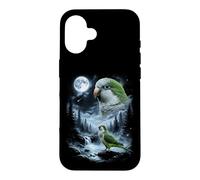 Carcasa para iPhone 16 Loro cuáquero Aullando a la Luna 90's Retro Monk Parakeet