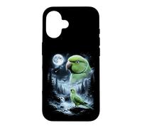 Carcasa para iPhone 16 Loro Indio Ringneck Aullando a la Luna 90's Retro Bird