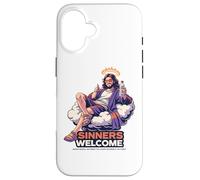 Carcasa para iPhone 16 Los pecadores Dan la Bienvenida a Jesús Salva Divertida Cita sobre la fe Cristiana