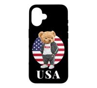 Carcasa para iPhone 16 Love Yourself, Cool Illustration Teddy Bear with USA Flag