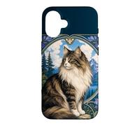 Carcasa para iPhone 16 Majestic Gato de Pelo Largo Art Nouveau Mountain