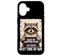 Carcasa para iPhone 16 Mapache Mugshot culpable de Caos Nocturno Mejor Hora del día