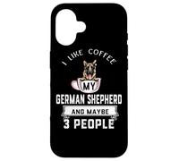 Carcasa para iPhone 16 Me Gusta el café mi Perro Pastor alemán y Tal Vez 3 Personas