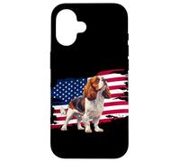 Carcasa para iPhone 16 Mens Womens USA Flag American 4th July Cavalier Dog Mom