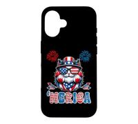 Carcasa para iPhone 16 Merica USA American Flag Patriotic Happy 4th of July Cat