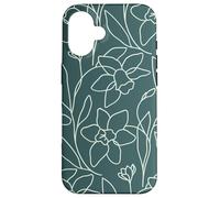 Carcasa para iPhone 16 Modern Line Art Poppy Flower Leaves Boho Dark Green