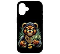 Carcasa para iPhone 16 Money Calling Hip Hop Bear Teddy tee Gángster Rap Swag Dope