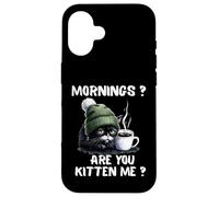 Carcasa para iPhone 16 Mornings Are You Kitten Me, Divertido, Gato Cansado, Amante del café