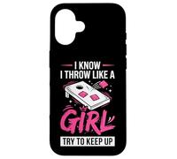 Carcasa para iPhone 16 Mujer de Cornhole, Divertida, Lanzo como una niña, Trato de Mantener el Ritmo