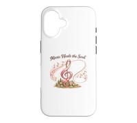 Carcasa para iPhone 16 Music Heals The Soul de Mujer con cáncer con Cinta Rosa