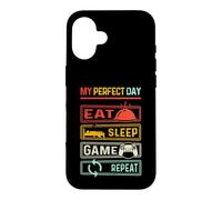 Carcasa para iPhone 16 My Day Eat Sleep Game Repeat Funny Gamers Vintage