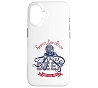 Carcasa para iPhone 16 Nacido para sumergirse profundamente en el Casco de buceador de Pulpo Marino