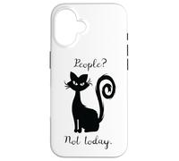 Carcasa para iPhone 16 Negro Gato Lindo Divertido Diciendo Que La Gente No Hoy No