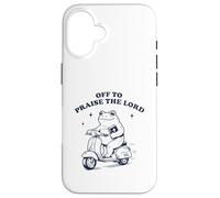 Carcasa para iPhone 16 Off To Praise The Lord Frog Meme Funny Christian Faith Jesus
