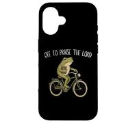 Carcasa para iPhone 16 Off to Praise The Lord Funny Christian Meme Frog Humor